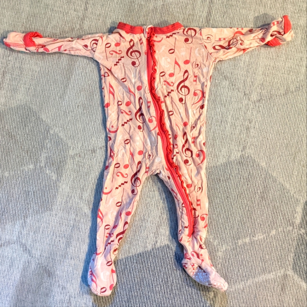 Kickee Pants footed onesie pink ruffle music 3-6 months bamboo soft zippered